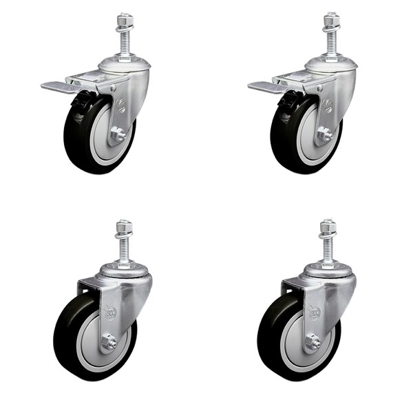 Service Caster 4 Inch SS Black Poly Swivel 3/8 Inch Threaded Stem Caster Total Lock Brake, 2PK SSTSTTL20S414-PPUB-BLK-381615-2-S-2 - main